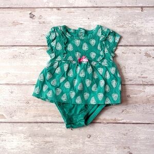 Carters NB Baby Girl Dress One Piece Teal Leaf Print Outfit Newborn Size